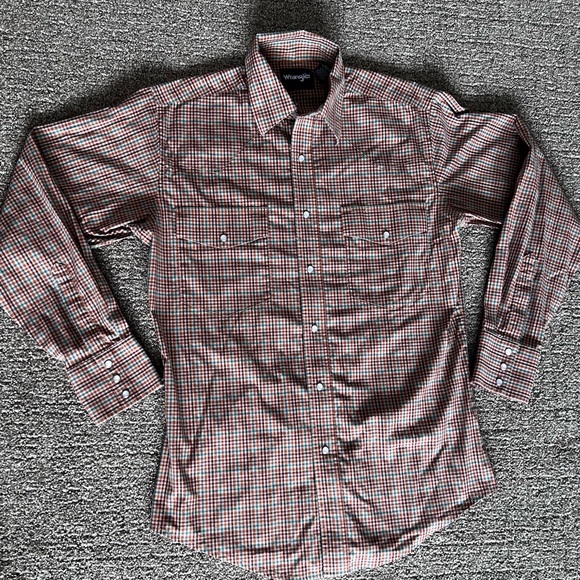 Wrangler Checkered Long Sleeve Pearl Snap Shirt Men’s Size Medium - Picture 3 of 9